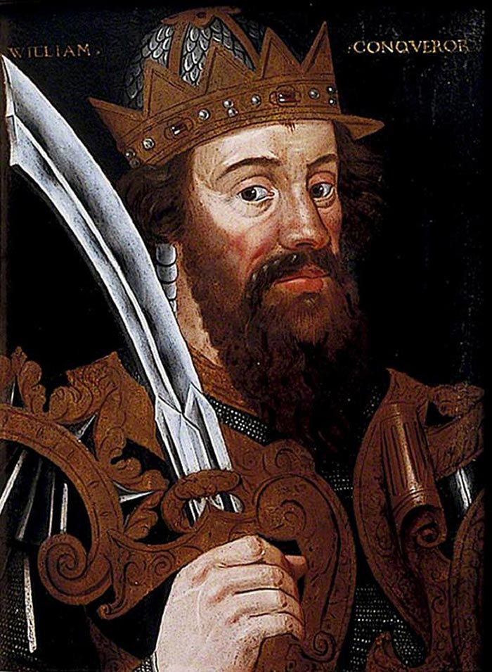 An illustration of William the Conqueror holding a sword